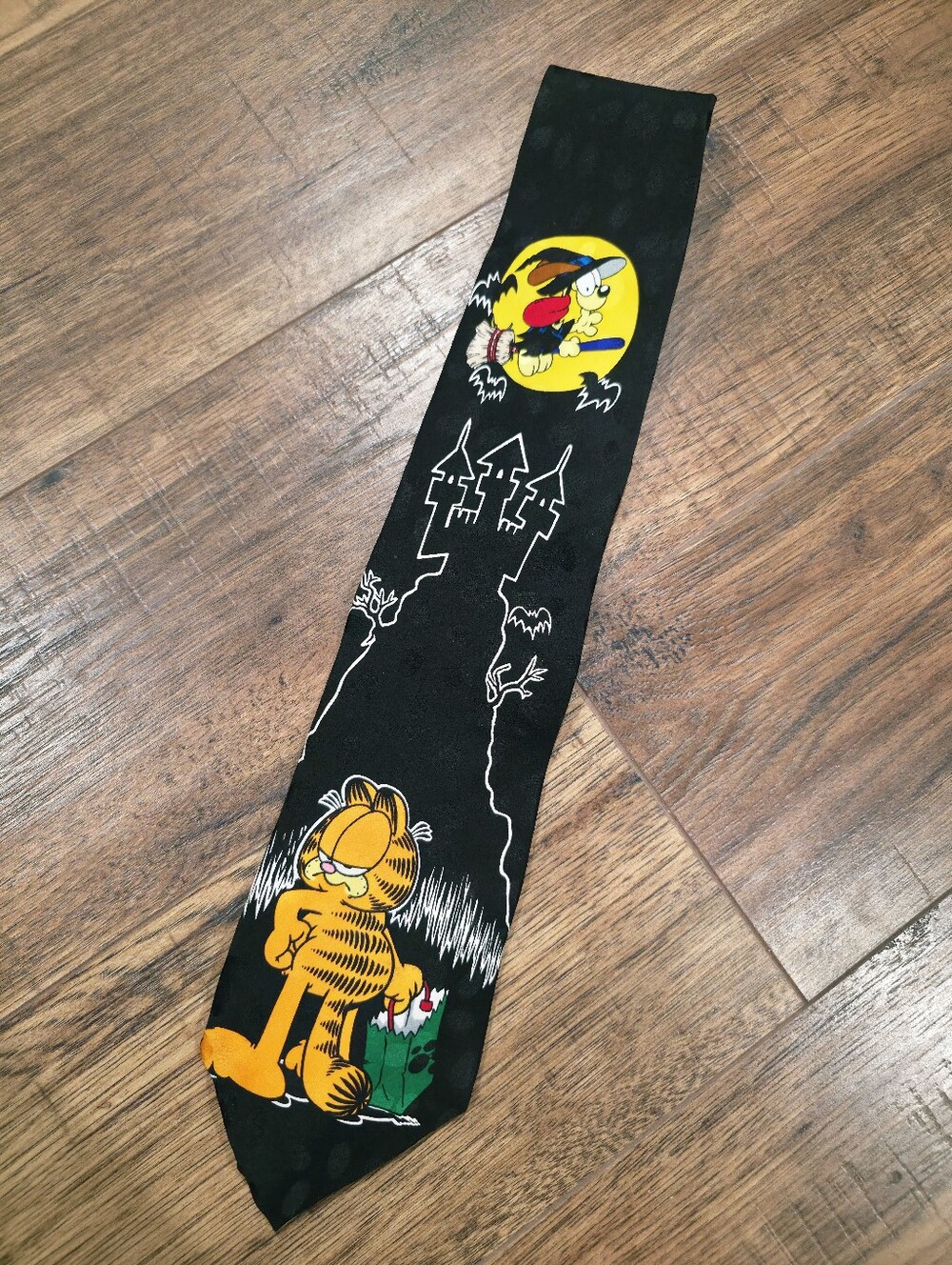 Vintage Garfield Black Tie Silk with Halloween Theme